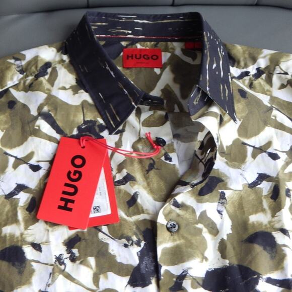 HUGO by Hugo Boss Green Black EBOR Button-down Straight Fit Shirt Men’s XL NWT - Picture 9 of 9